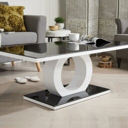 Giovani Rectangular Black Glass and White High Gloss Coffee Table