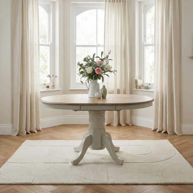 Padstow Round Whitewashed and Light Grey Solid Wood Extending 4-6 Seater Dining Table - image 1