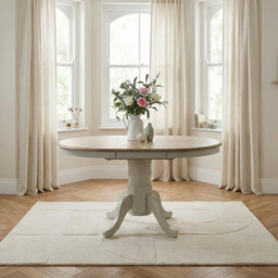 Padstow Round Whitewashed and Light Grey Solid Wood Extending 4-6 Seater Dining Table