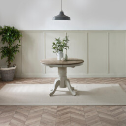 Padstow Round Whitewashed and Light Grey Solid Wood Extending 4-6 Seater Dining Table - thumbnail 2