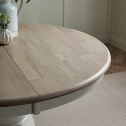 Padstow Round Whitewashed and Light Grey Solid Wood Extending 4-6 Seater Dining Table - thumbnail 3