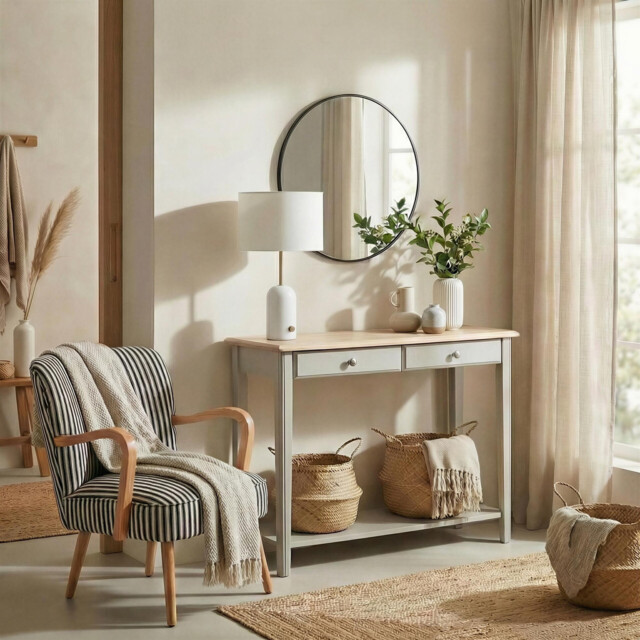 Eden Rectangular Whitewash & Light Grey Wood Console Table - image 1
