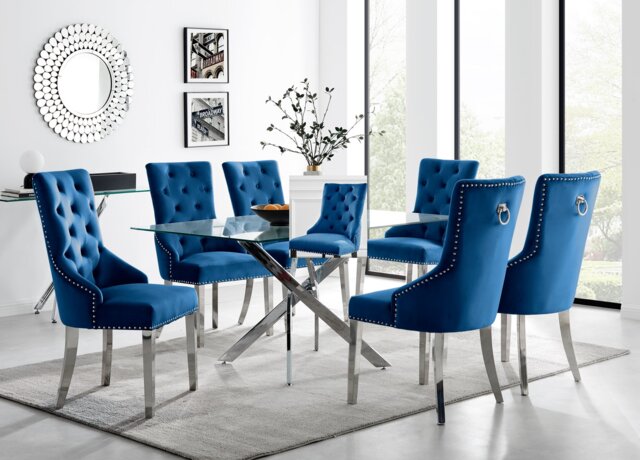 Leonardo 6 Table & 6 Velvet Belgravia Chairs - image 1