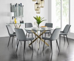 Novara 120cm Gold Round Dining Table and 6 Pesaro Black Leg Chairs