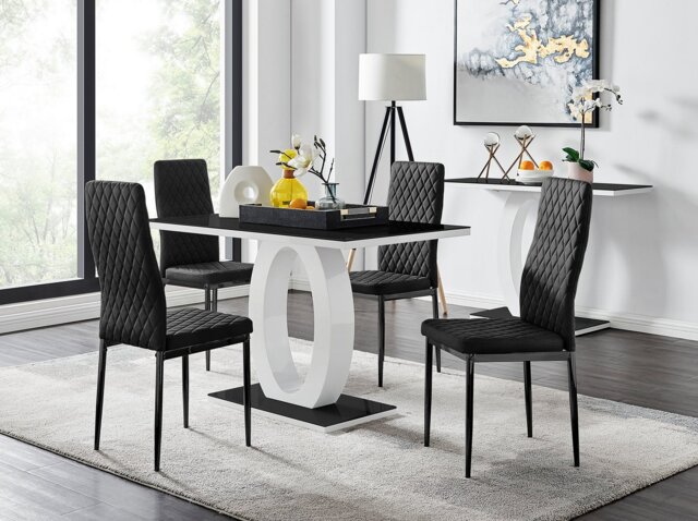 Giovani 4 Black Dining Table & 4 Velvet Milan Black Leg Chairs - image 1
