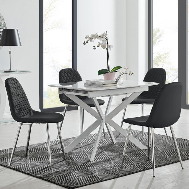 Lira 100 Extending Dining Table and 4 Corona Silver Leg Chairs - image 1