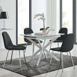 Lira 100 Extending Dining Table and 4 Corona Silver Leg Chairs - thumbnail 1