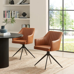 2x Calla Tan Faux Leather Swivel Dining Chairs - thumbnail 1