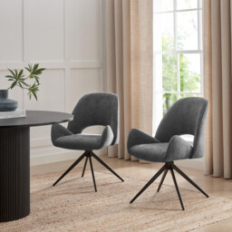 2x Layla Grey Fabric Swivel Dining Chairs - thumbnail 1
