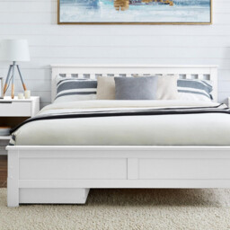 Azure White Solid Pine King Bed Frame + Windsor Mattress + 4 Drawers