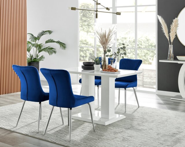 Imperia 4 White Dining Table and 4 Nora Silver Leg Chairs - image 1