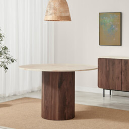 Penrose Round Walnut & Marble Effect Slatted 4-6 Seater Dining Table - thumbnail 4