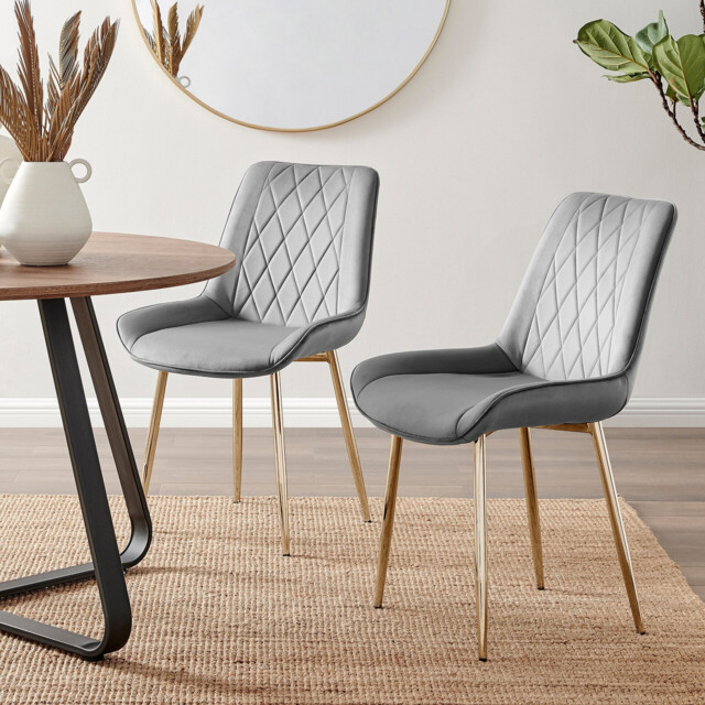 2x Pesaro Grey Velvet Dining Chairs Gold Legs - image 1