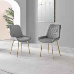 2x Pesaro Grey Velvet Dining Chairs Gold Legs - thumbnail 2