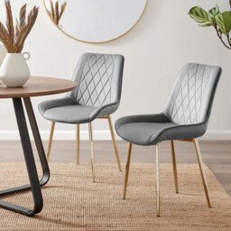 2x Pesaro Grey Velvet Dining Chairs Gold Legs - thumbnail 1