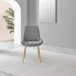 2x Pesaro Grey Velvet Dining Chairs Gold Legs - thumbnail 4