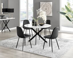 Novara White Gloss Black Leg 120cm Round Dining Table & 4 Corona Black Leg Chairs - thumbnail 1