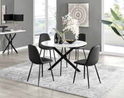 Novara White Gloss Black Leg 120cm Round Dining Table & 4 Corona Black Leg Chairs - thumbnail 4