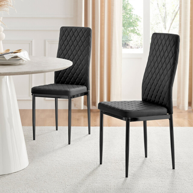 4x Milan Black Hatched Faux Leather Dining Chairs Black Legs - image 1