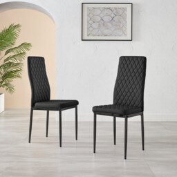 4x Milan Black Hatched Faux Leather Dining Chairs Black Legs - thumbnail 2