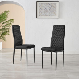 4x Milan Black Hatched Faux Leather Dining Chairs Black Legs - thumbnail 2