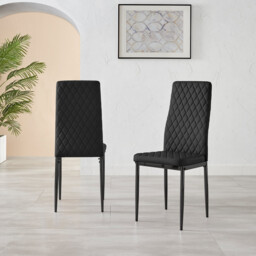 4x Milan Black Hatched Faux Leather Dining Chairs Black Legs - thumbnail 3