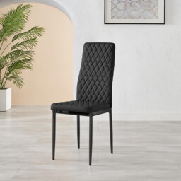 4x Milan Black Hatched Faux Leather Dining Chairs Black Legs - thumbnail 4