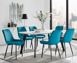 Andria Black Leg Marble Effect Dining Table and 6 Pesaro Black Leg Chairs - thumbnail 1