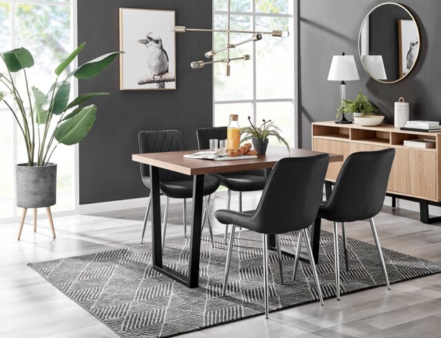 Kylo Brown Wood Effect Dining Table & 4 Pesaro Silver Chairs - image 1
