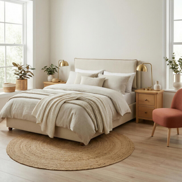 Tilly Cream & Bronze Fabric Ottoman King Size Bed Frame - image 1