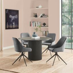 Penrose Black Round Dining Table & 4 Beaumont Fabric Swivel Chairs - thumbnail 1