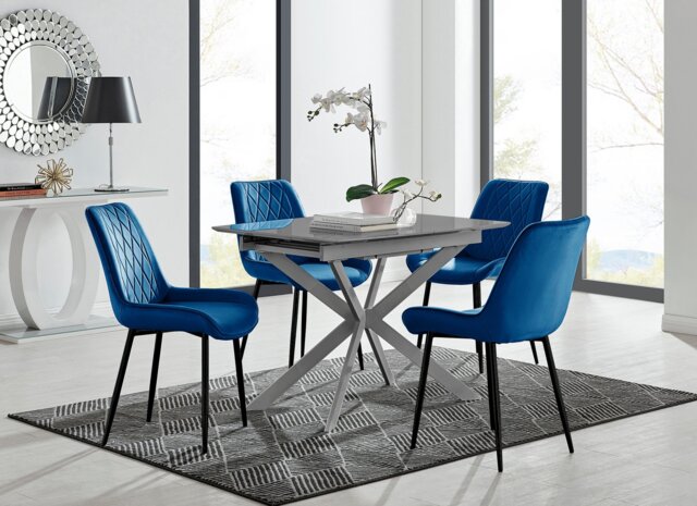 Lira 120cm Grey Metal Extending Dining Table & 4 Pesaro Black Leg Chairs - image 1
