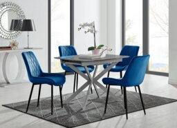Lira 120cm Grey Metal Extending Dining Table & 4 Pesaro Black Leg Chairs - thumbnail 1