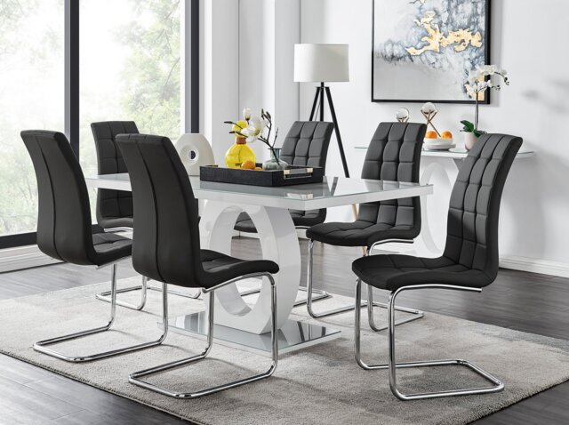 Giovani Grey White Modern High Gloss And Glass Dining Table And 6 Murano Chairs Set - image 1