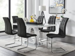 Giovani Grey White Modern High Gloss And Glass Dining Table And 6 Murano Chairs Set - thumbnail 1