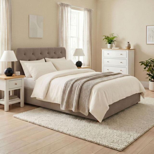 Hayden Taupe Velvet Ottoman Double Bed Frame - image 1