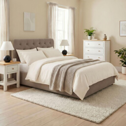 Hayden Taupe Velvet Ottoman Double Bed Frame - thumbnail 1