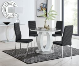 Giovani Grey White High Gloss And Glass 100cm Round Dining Table And 4 Milan Chairs Set - thumbnail 1