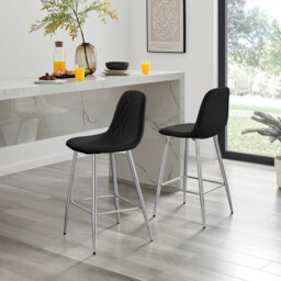 2x Corona Black Faux Leather Counter Stools Silver Legs - thumbnail 1