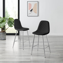 2x Corona Black Faux Leather Counter Stools Silver Legs - thumbnail 2
