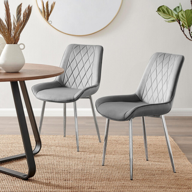 2x Pesaro Grey Velvet Dining Chairs Silver Legs - image 1