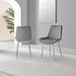2x Pesaro Grey Velvet Dining Chairs Silver Legs - thumbnail 3