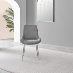 2x Pesaro Grey Velvet Dining Chairs Silver Legs - thumbnail 4