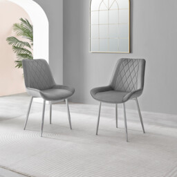 2x Pesaro Grey Velvet Dining Chairs Silver Legs - thumbnail 2