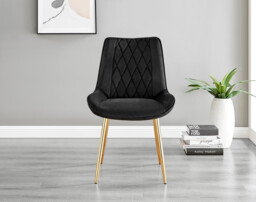 2x Pesaro Black Velvet Dining Chairs Gold Legs - thumbnail 3