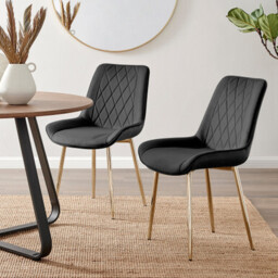 2x Pesaro Black Velvet Dining Chairs Gold Legs