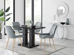 Imperia 4 Black Dining Table and 4 Pesaro Gold Leg Chairs