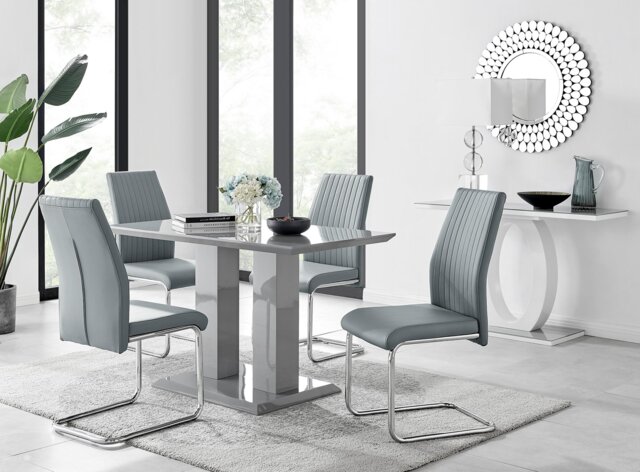 Imperia 4 Modern Grey High Gloss Dining Table And 4 Stylish Lorenzo Chrome Dining Chairs Set - image 1