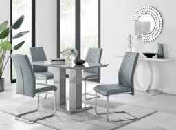 Imperia 4 Modern Grey High Gloss Dining Table And 4 Stylish Lorenzo Chrome Dining Chairs Set