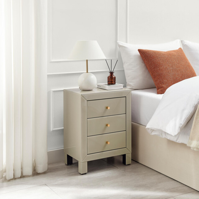 Lexi Large Slimline Taupe 3 Drawer Mirrored Bedside Table - image 1